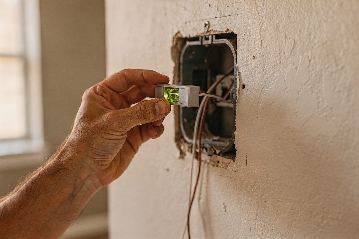 Technician mounting a smart thermostat baseplate with low-voltage wires visible